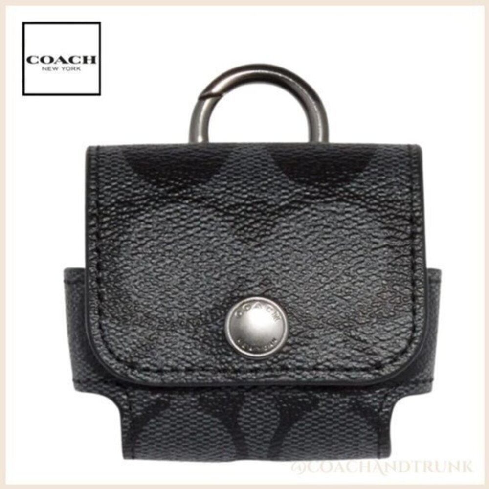 NWT COACH Charcoal and Black Earbud Case